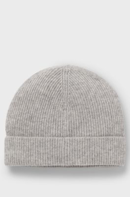 Cashmere beanie hat with logo trim, Silver