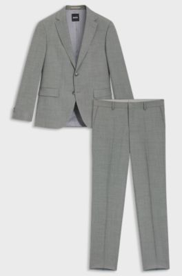 Two-piece regular-fit suit in patterned stretch fabric, Silver