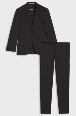 Two-piece regular-fit suit in patterned stretch fabric, Dark Brown