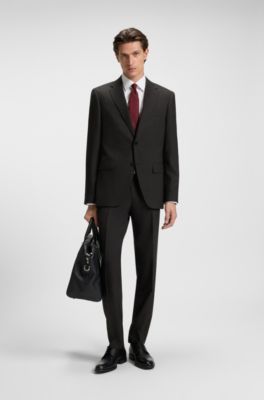 Two-piece regular-fit suit in patterned stretch fabric, Dark Brown