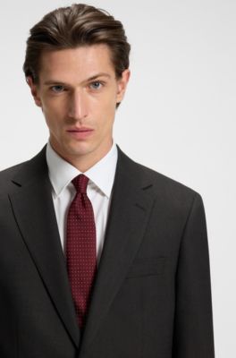 Two-piece regular-fit suit in patterned stretch fabric, Dark Brown