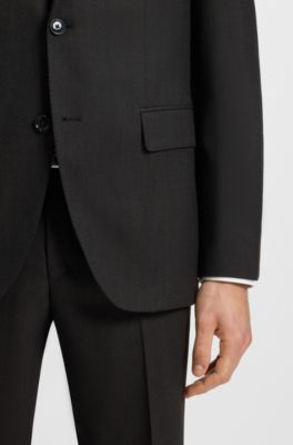 Two-piece regular-fit suit in patterned stretch fabric, Dark Brown