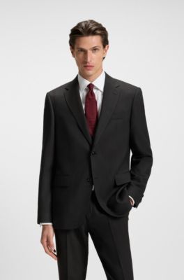 Two-piece regular-fit suit in patterned stretch fabric, Dark Brown