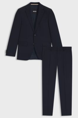 Two-piece regular-fit suit in patterned stretch fabric, Dark Blue