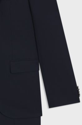 Two-piece regular-fit suit in patterned stretch fabric, Dark Blue