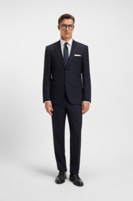 Two-piece regular-fit suit in patterned stretch fabric, Dark Blue