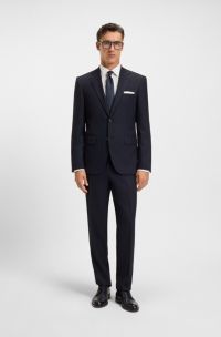 Gemusterter Regular-Fit Anzug aus Stretch-Gewebe, Dunkelblau