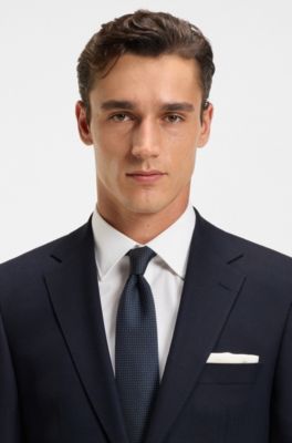 Two-piece regular-fit suit in patterned stretch fabric, Dark Blue