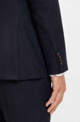 Two-piece regular-fit suit in patterned stretch fabric, Dark Blue