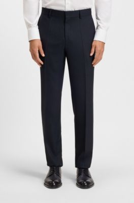 Traje regular fit de dos piezas en tejido el&aacute;stico estampado, Azul oscuro