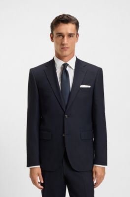 Two-piece regular-fit suit in patterned stretch fabric, Dark Blue