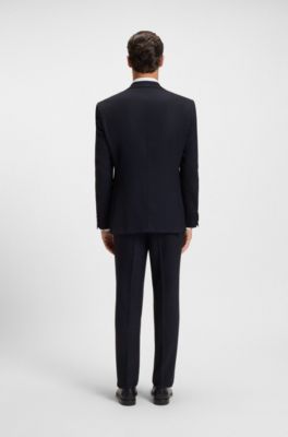 Traje regular fit de dos piezas en tejido el&aacute;stico estampado, Azul oscuro