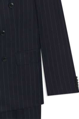 Two-piece slim-fit suit in striped virgin wool, Dark Blue