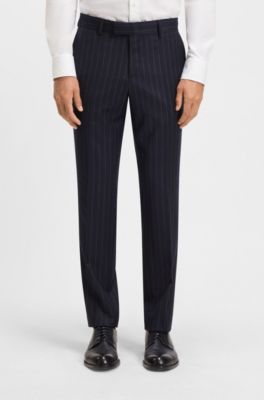 Two-piece slim-fit suit in striped virgin wool, Dark Blue