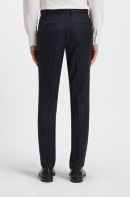 Costume deux pi&egrave;ces Slim en laine vierge &agrave; rayures, Bleu fonc&eacute;