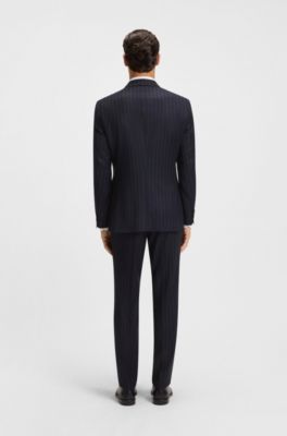 Two-piece slim-fit suit in striped virgin wool, Dark Blue