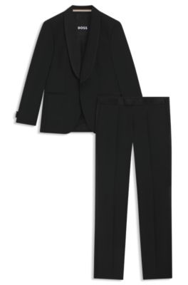 Two-piece tuxedo suit in an Italian wool blend, Black