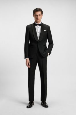 Two-piece tuxedo suit in an Italian wool blend, Black