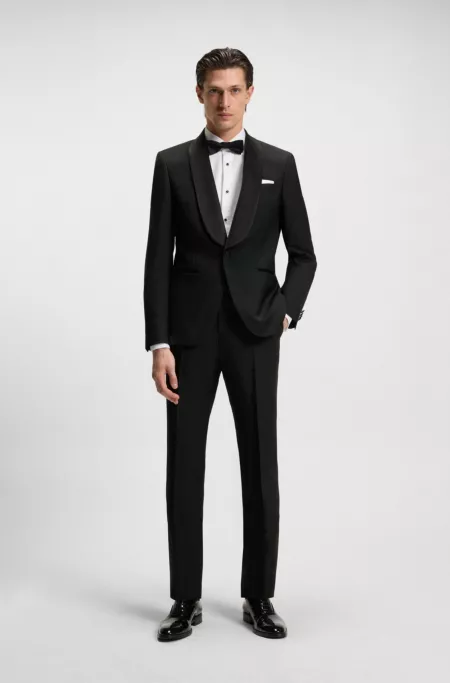 Two-piece tuxedo suit in an Italian wool blend