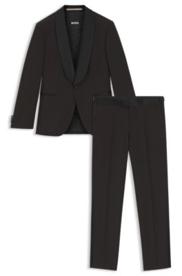 Two-piece tuxedo suit in an Italian wool blend, Dark Brown