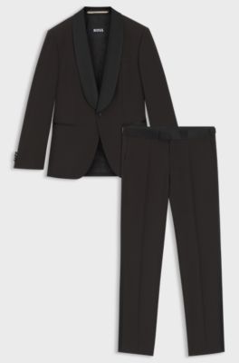 Two-piece tuxedo suit in an Italian wool blend, Dark Brown