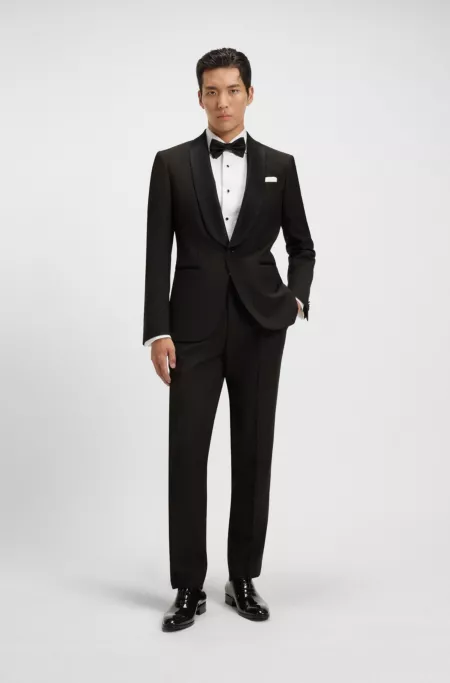 Two-piece tuxedo suit in an Italian wool blend