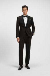 Two-piece tuxedo suit in an Italian wool blend, Dark Brown