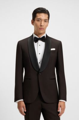 Two-piece tuxedo suit in an Italian wool blend, Dark Brown