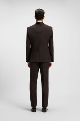 Two-piece tuxedo suit in an Italian wool blend, Dark Brown