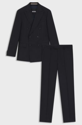 Two-piece slim-fit suit in pinstripe virgin wool, Dark Blue