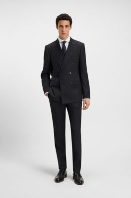 Two-piece slim-fit suit in pinstripe virgin wool, Dark Blue