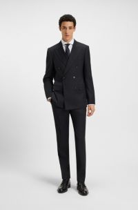 Two-piece slim-fit suit in pinstripe virgin wool, Dark Blue