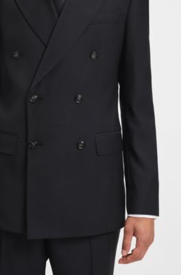 Two-piece slim-fit suit in pinstripe virgin wool, Dark Blue