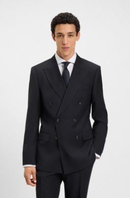Two-piece slim-fit suit in pinstripe virgin wool, Dark Blue