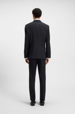 Two-piece slim-fit suit in pinstripe virgin wool, Dark Blue