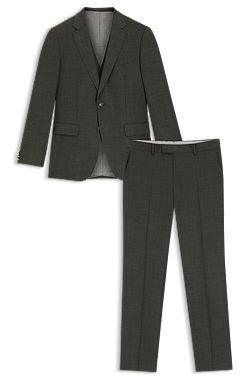 Three-piece slim-fit suit in patterned stretch wool