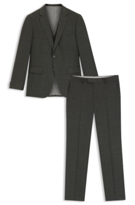Three-piece slim-fit suit in patterned stretch wool