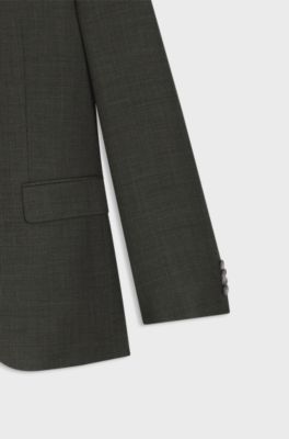 Three-piece slim-fit suit in patterned stretch wool, Light Brown