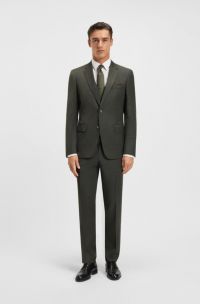Three-piece slim-fit suit in patterned stretch wool, Light Brown