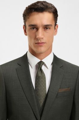 Three-piece slim-fit suit in patterned stretch wool, Light Brown