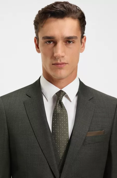 Three-piece slim-fit suit in patterned stretch wool
