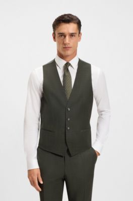 Three-piece slim-fit suit in patterned stretch wool, Light Brown