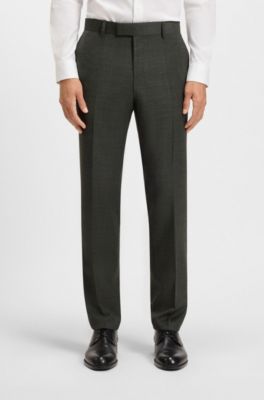 Three-piece slim-fit suit in patterned stretch wool, Light Brown