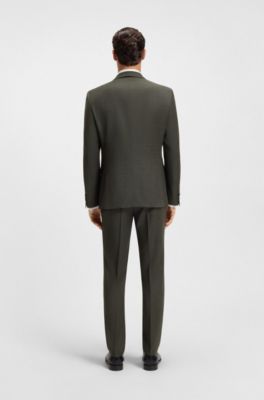 Three-piece slim-fit suit in patterned stretch wool, Light Brown