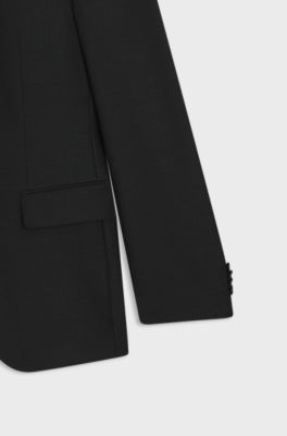 Three-piece slim-fit suit in patterned virgin wool, Black