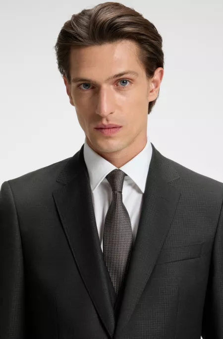 Three-piece slim-fit suit in patterned virgin wool
