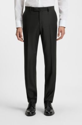 Three-piece slim-fit suit in patterned virgin wool, Black