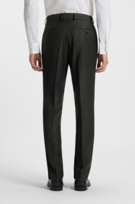 Three-piece slim-fit suit in patterned virgin wool, Black