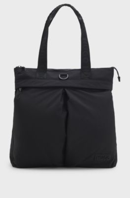 Tote-style backpack with 3D logo patch, Black