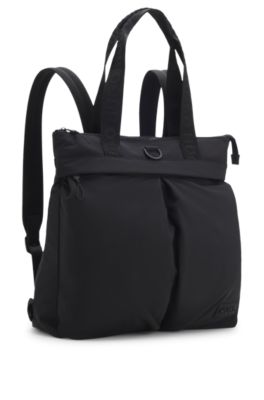 Tote-style backpack with 3D logo patch, Black